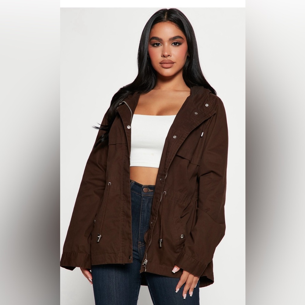 Brand New Fashion Nova Dark Brown Utility Jacket